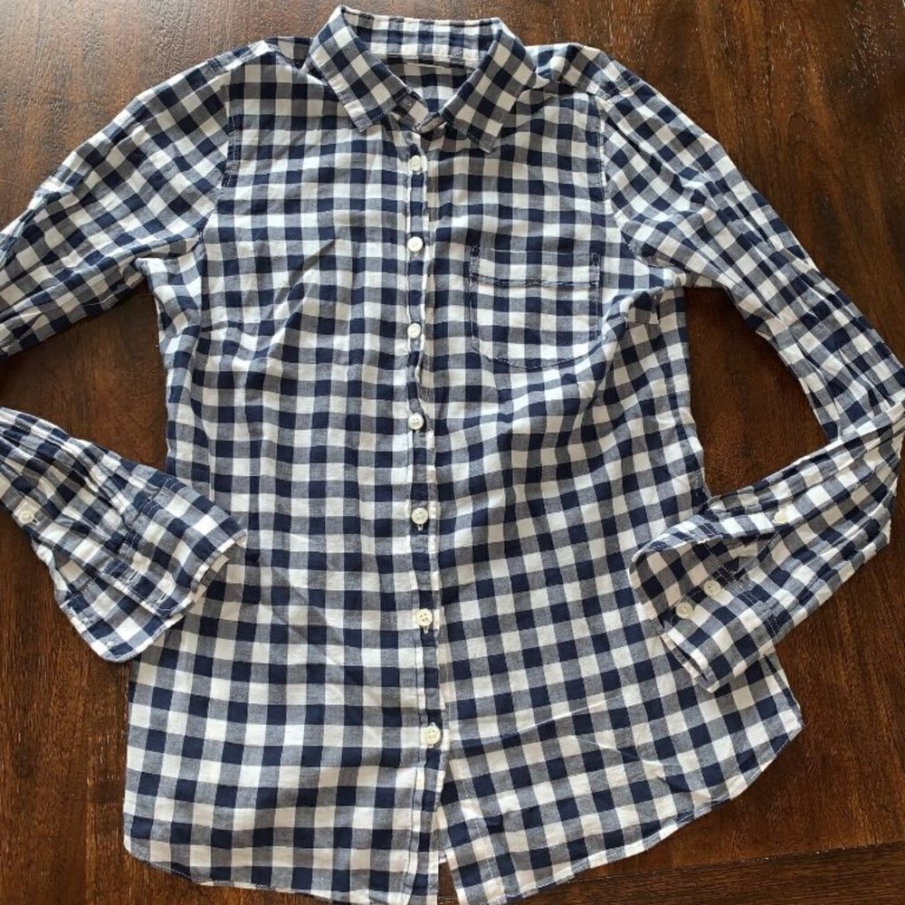 J. Crew Women's Blue & White Buffalo Plaid Shirt
